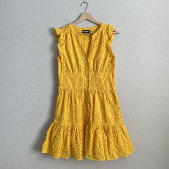 Karl Lagerfeld Dress Women’s 6 Yellow Eyelet Button-Front - Picture 1 of 8